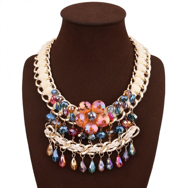 New Arrival Chunky Multicolor Bib Crystal Costume Necklace Wholesale