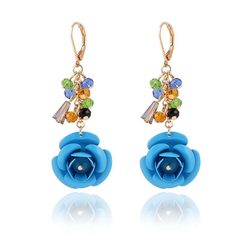 Popular Light Blue Flower Design Bridal Dangle Earrings Clip On Costume ...