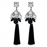 Black Crystal Tassels Earrings e043
