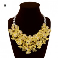 Yellow Bead Stacked Flower Necklace