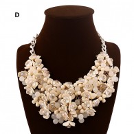 Beige Bead Stacked Flower Necklace