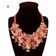 Pink Bead Stacked Flower Necklace