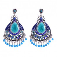 Blue Turquoise Bead Chandelier Earrings e016