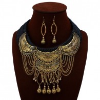 Chunky Long Drop Yellow Gold Necklace Earrings n113