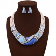 Blue Geometry Design Chunky Necklace Earrings Set n114