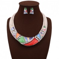 Colorful Geometry Design Chunky Necklace Earrings Set n114