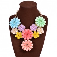 Flower Gemstone Costume Necklace