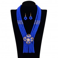 Blue Boho Beads Statement Necklace Set