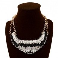 Black White Beads Bib Necklace