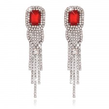 Red Gems Long Drop Statement Earrings e109