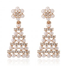 Flower Triangle Pearls Statement Earrings e122