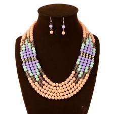 Pink Layered Bead Chunky Necklace Set