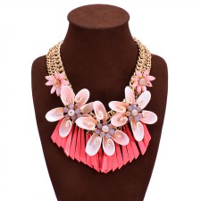 Colorful Boho Bib Pink Flower Necklace