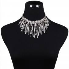 Silvery Chunky Tassels Costume Necklace Sets