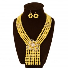 Yellow Boho Beads Statement Necklace Set