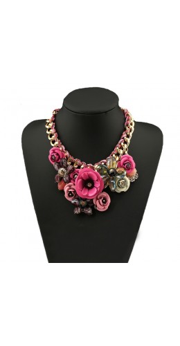 New Fashion Colorful Necklace Bib,Chunky,Pendant,Chain,Collar,Beaded Hot Pink 