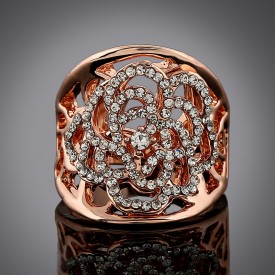 Flower Crystal Gold Statement Ring