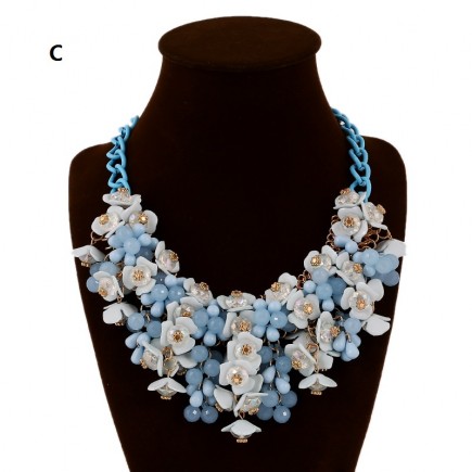 Blue Bead Stacked Flower Necklace