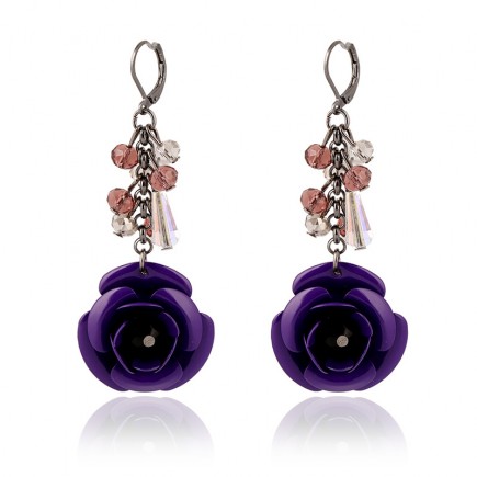 Purple Cute Flower Dangle Earrings