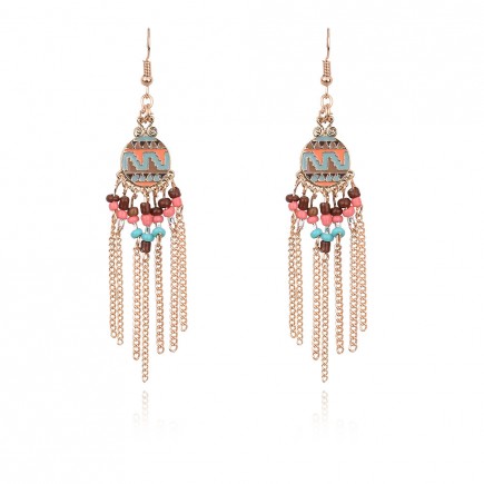 Color Beads Long Tassels Statement Earrings e119