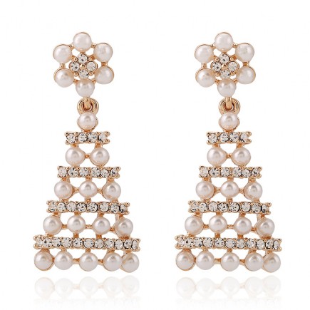 Flower Triangle Pearls Statement Earrings e122