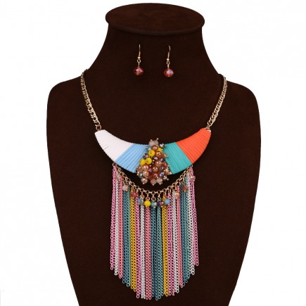 Coloful Beads Tassels Jewelry Set