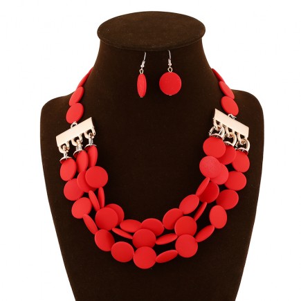 Red Bead Earrings Costume Necklace