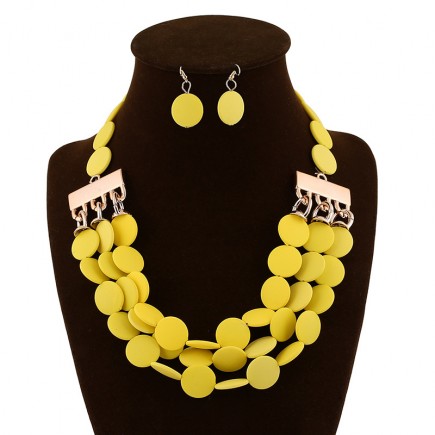 Yellow Bead Earrings Costume Necklace